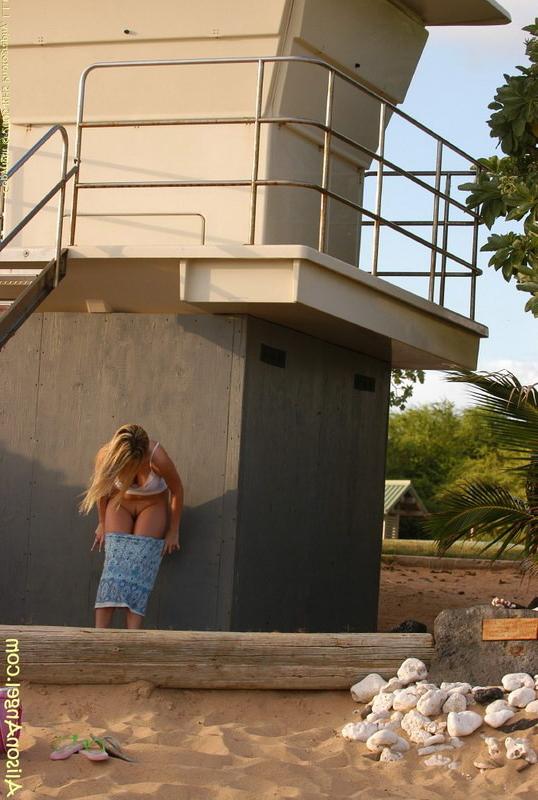 16P Alison Angel on the beach, upskirt