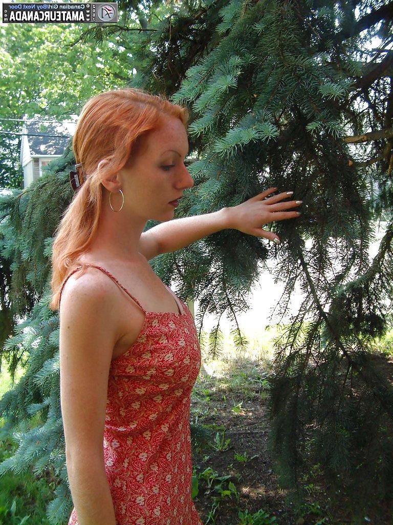 8P Upskirt redhead outdoors in white panties
