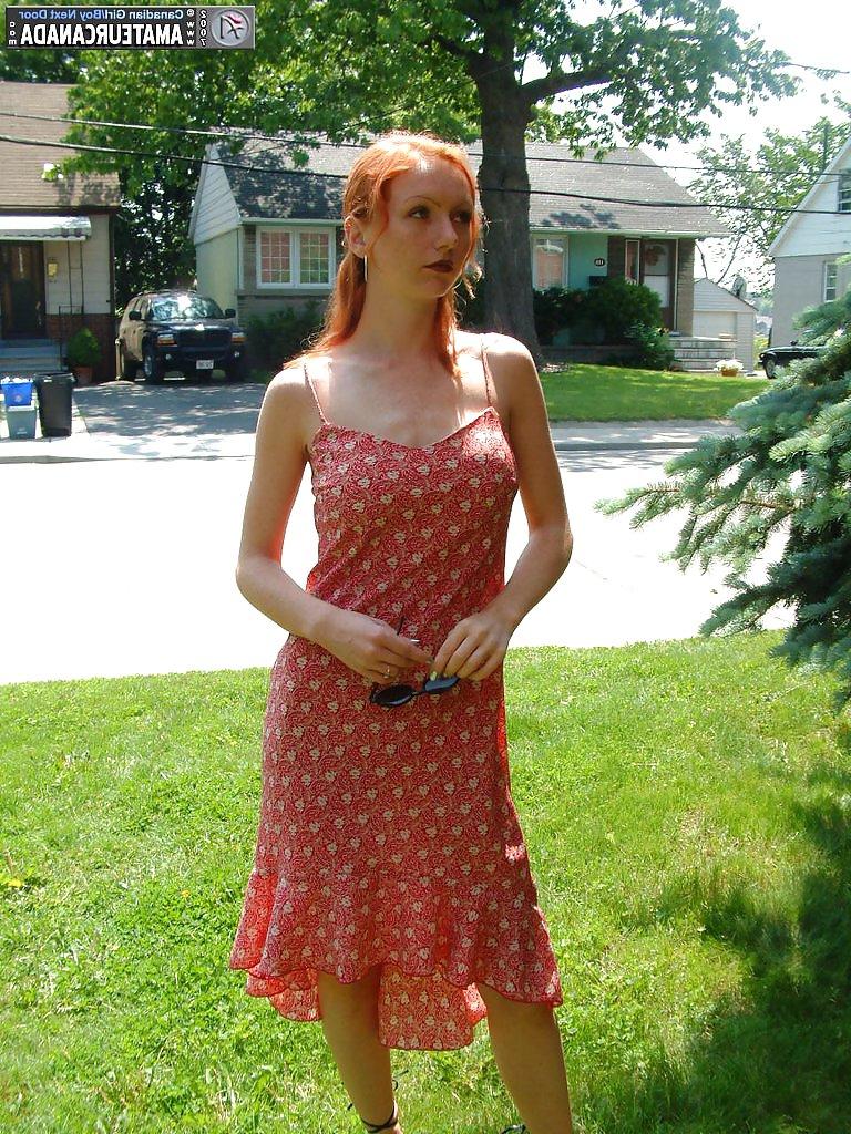 8P Upskirt redhead outdoors in white panties