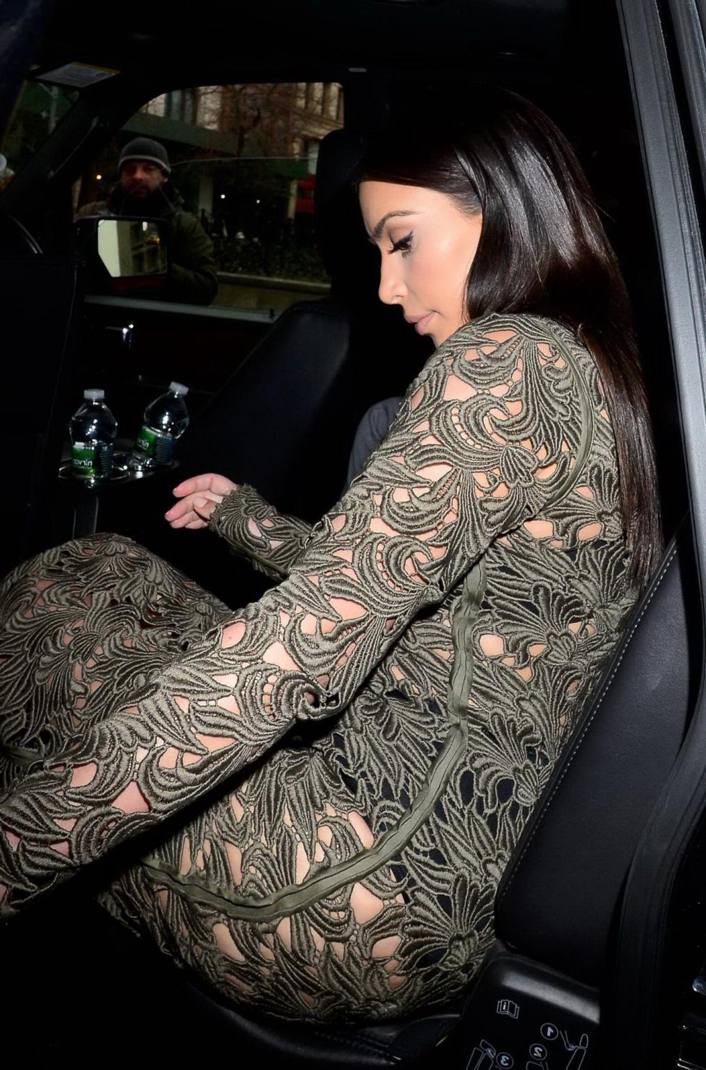 16P Kim Kardashian seethrough to underwear heading to Late Night with Seth Meyers in
