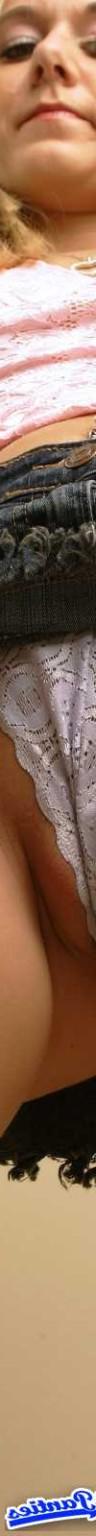 18P Ashlee wearing a white lace g string and a jean mini skirt and some great up ski