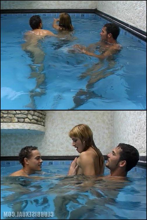20P Wet Bi Action Threesome by the Pool