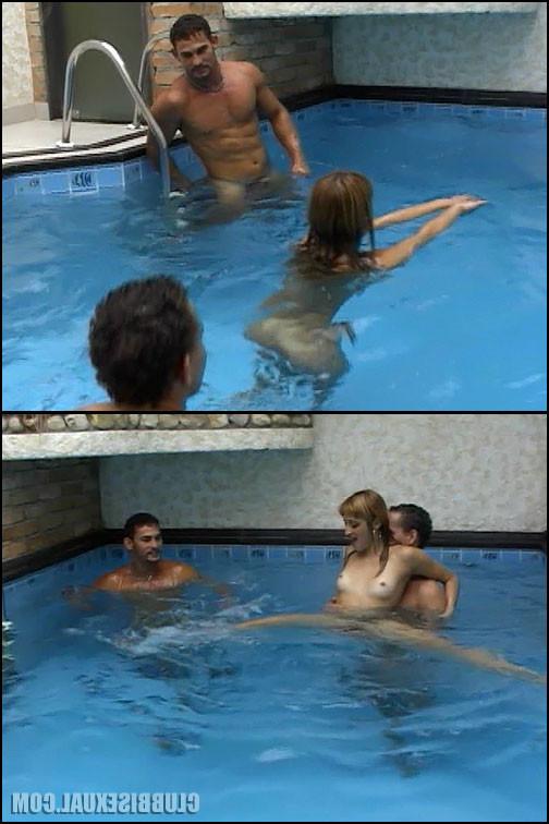 20P Wet Bi Action Threesome by the Pool