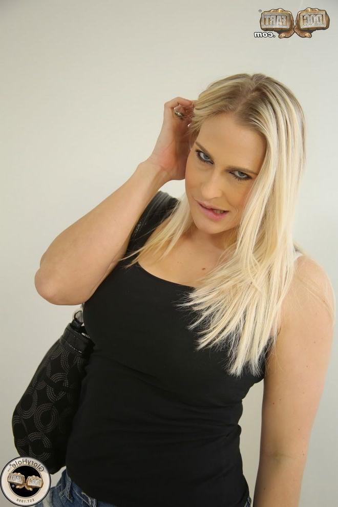 15P Blonde Angel Allwood sucks black cock at gloryhole