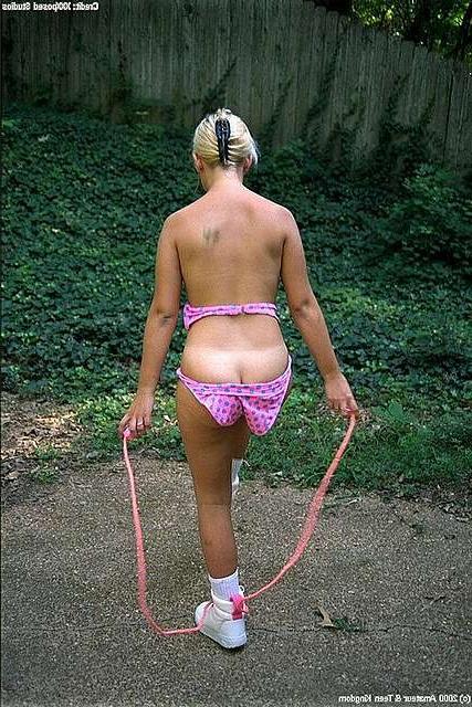 15P Tiny teen jumping rope loses her bikini top
