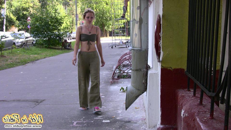 15P Dirty pissing hardship of a lean blondie happened to her in the street