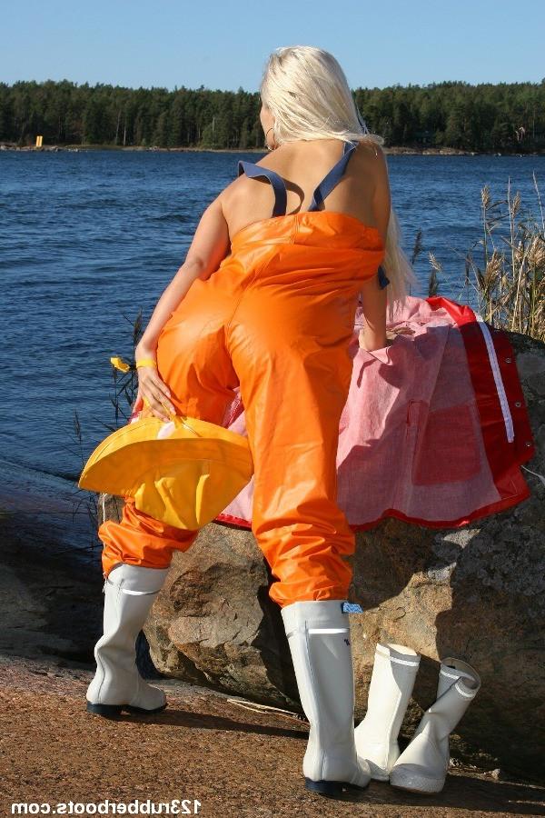 20P Hot and sexy girl in colorful rubber wear outdoors