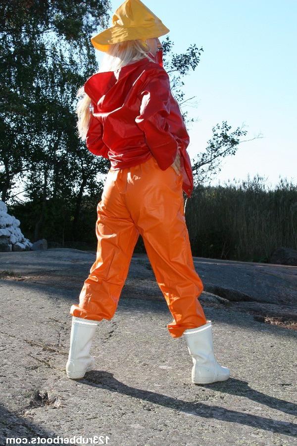 20P Hot and sexy girl in colorful rubber wear outdoors