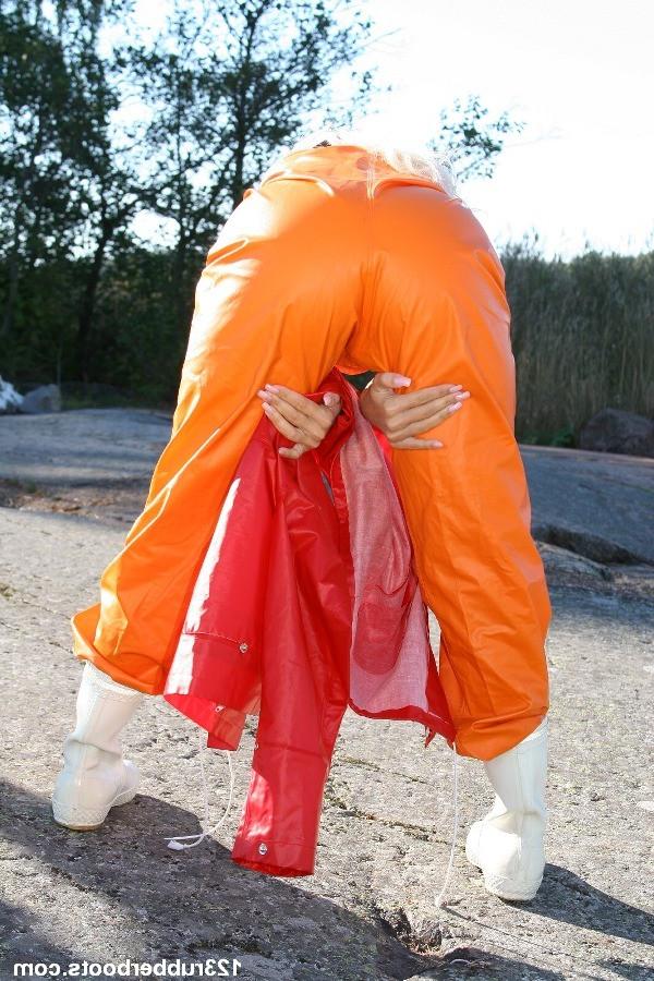 20P Hot and sexy girl in colorful rubber wear outdoors