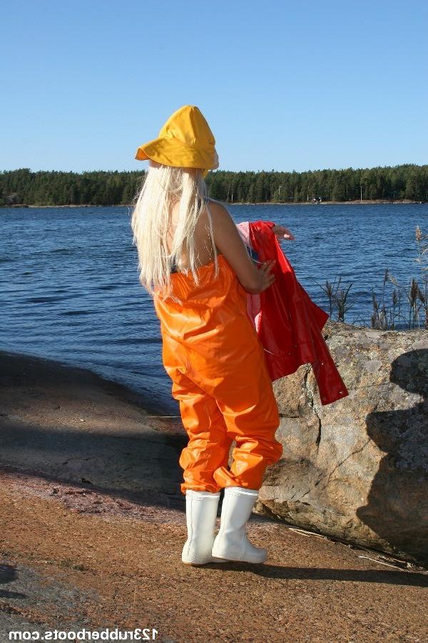 20P Hot and sexy girl in colorful rubber wear outdoors