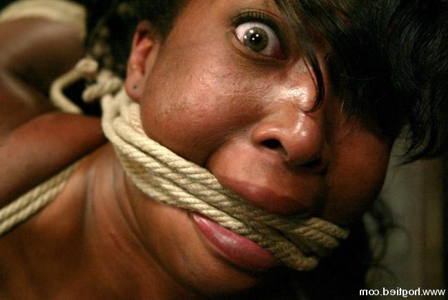 15P Sexy ebony babe is tied up tight and forced to cum