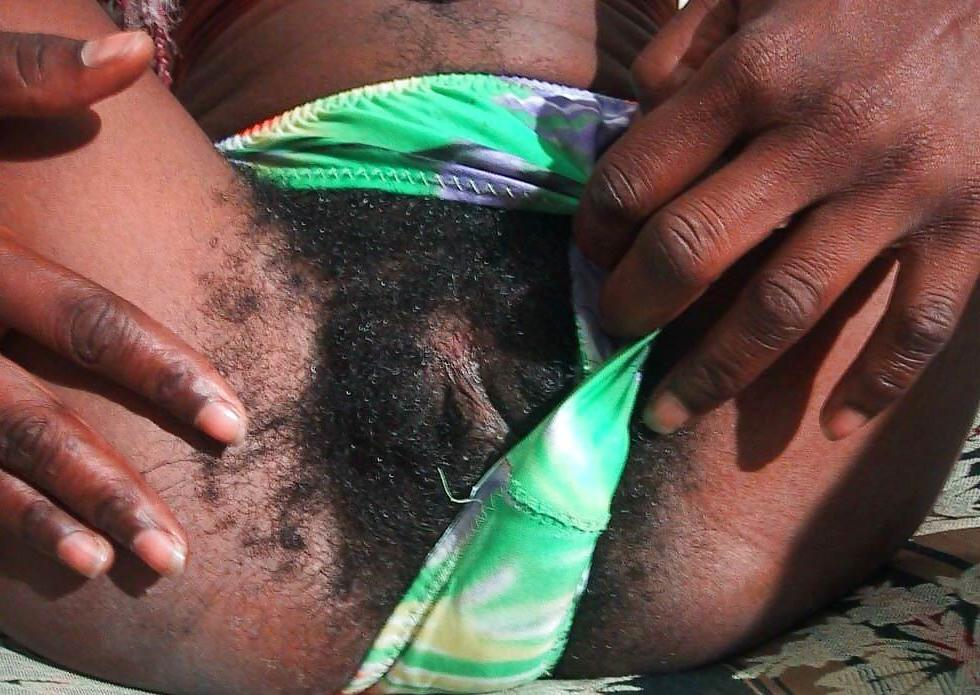 16P Skinny ebony babe with very hairy pussy
