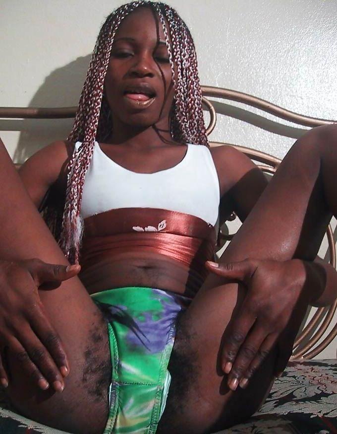 15P skinny ebony babe with very hairy pussy