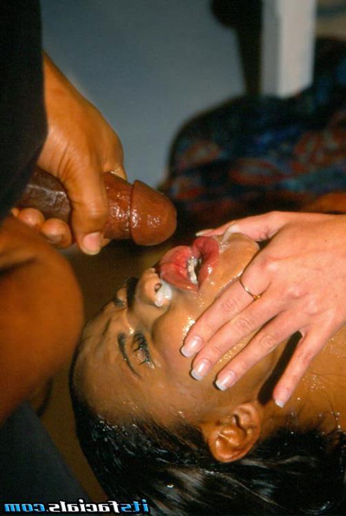 17P Nasty ebony and blonde girls facial gangbang and cum swap