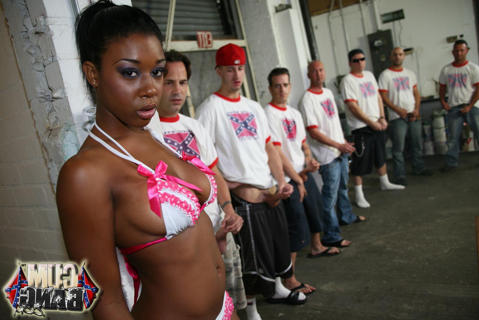 15P Smoking hot black Meagan Vaughn gets bukkaked by ten white men