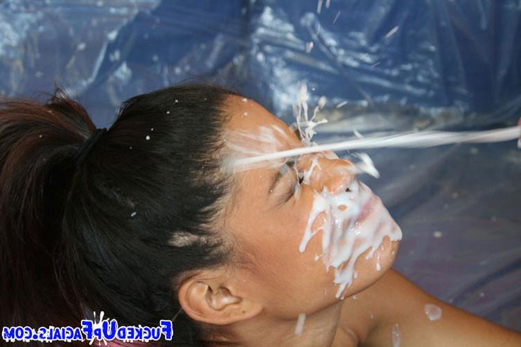 17P Brunette college babe on a massive bukkake orgy getting jizz