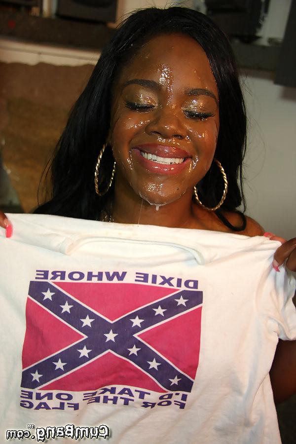 20P pretty ebony Samone Taylor gets blowbanged and covered in jizz