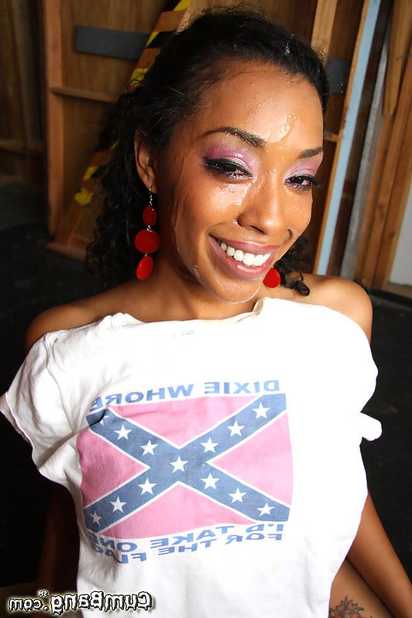 16P busty ebony babe sucking numerous white cocks and gets facialed