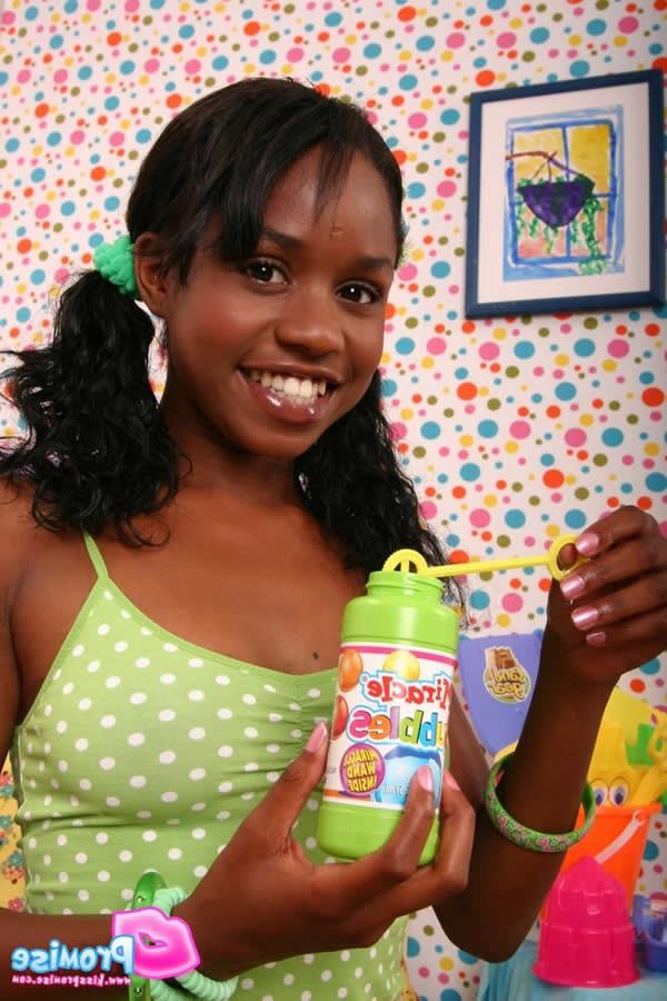14P Ebony teen kiss promise blowing bubbles in her room