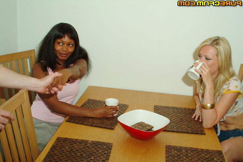 18P Blonde and a black girl tease a guy for sperm