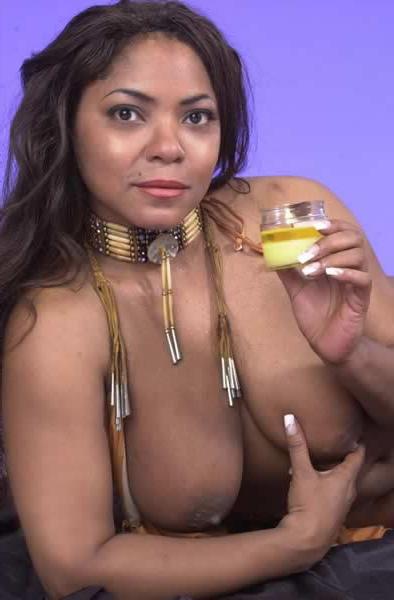 16P Ebony girl showing off her big natural boobs