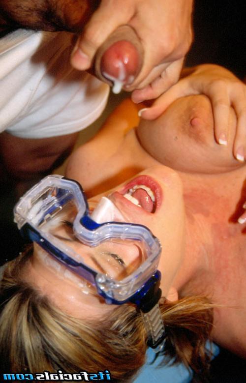 16P Hot big tits blonde slut facial bukkake