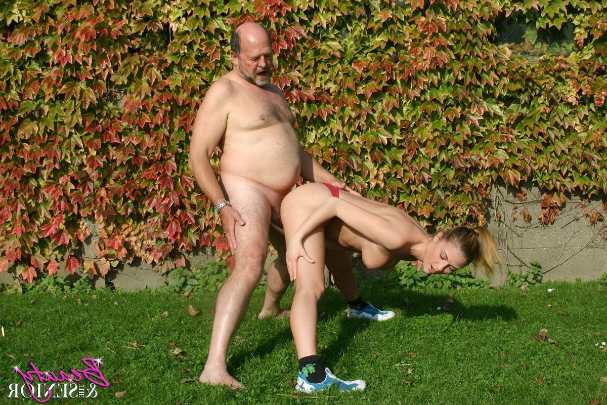 14P Horny beauty fucked outdoor by an horny grandpa