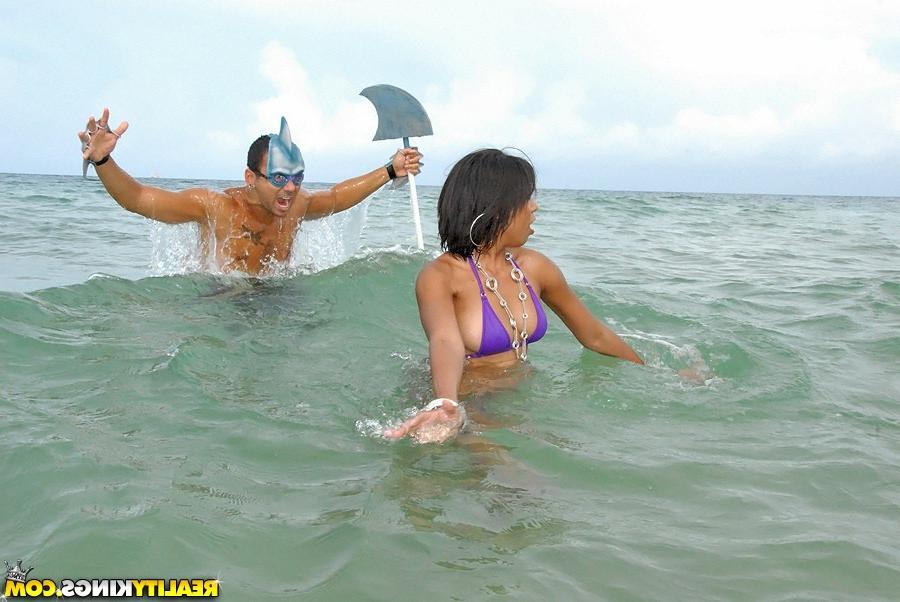 12P Hot latina gets attacked by a shark then pounded hard by the beach in these shar