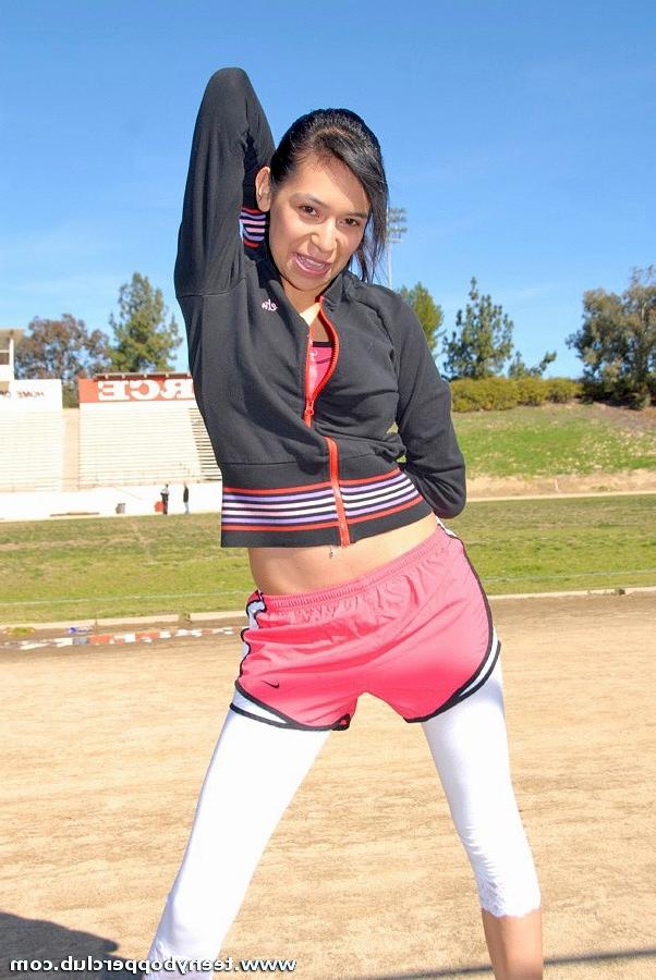 15P Teen sprinter continues her training while riding dick