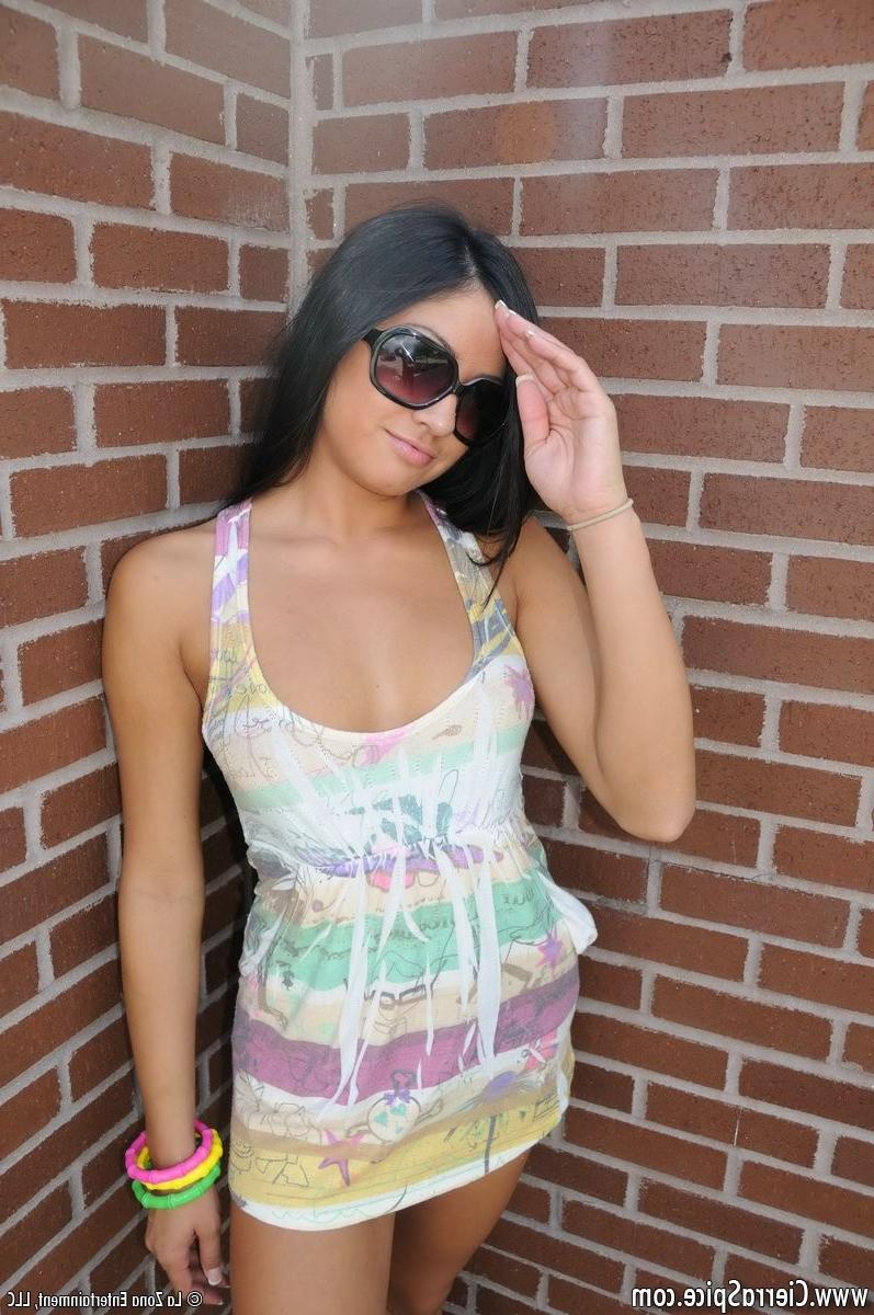 16P Latina teen girl flashing boobs outside