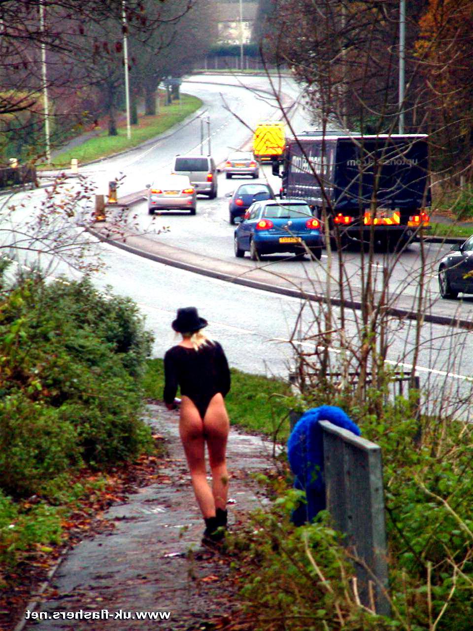 16P Teen blonde exhibitionist nude in public and flashing traffic with English colle