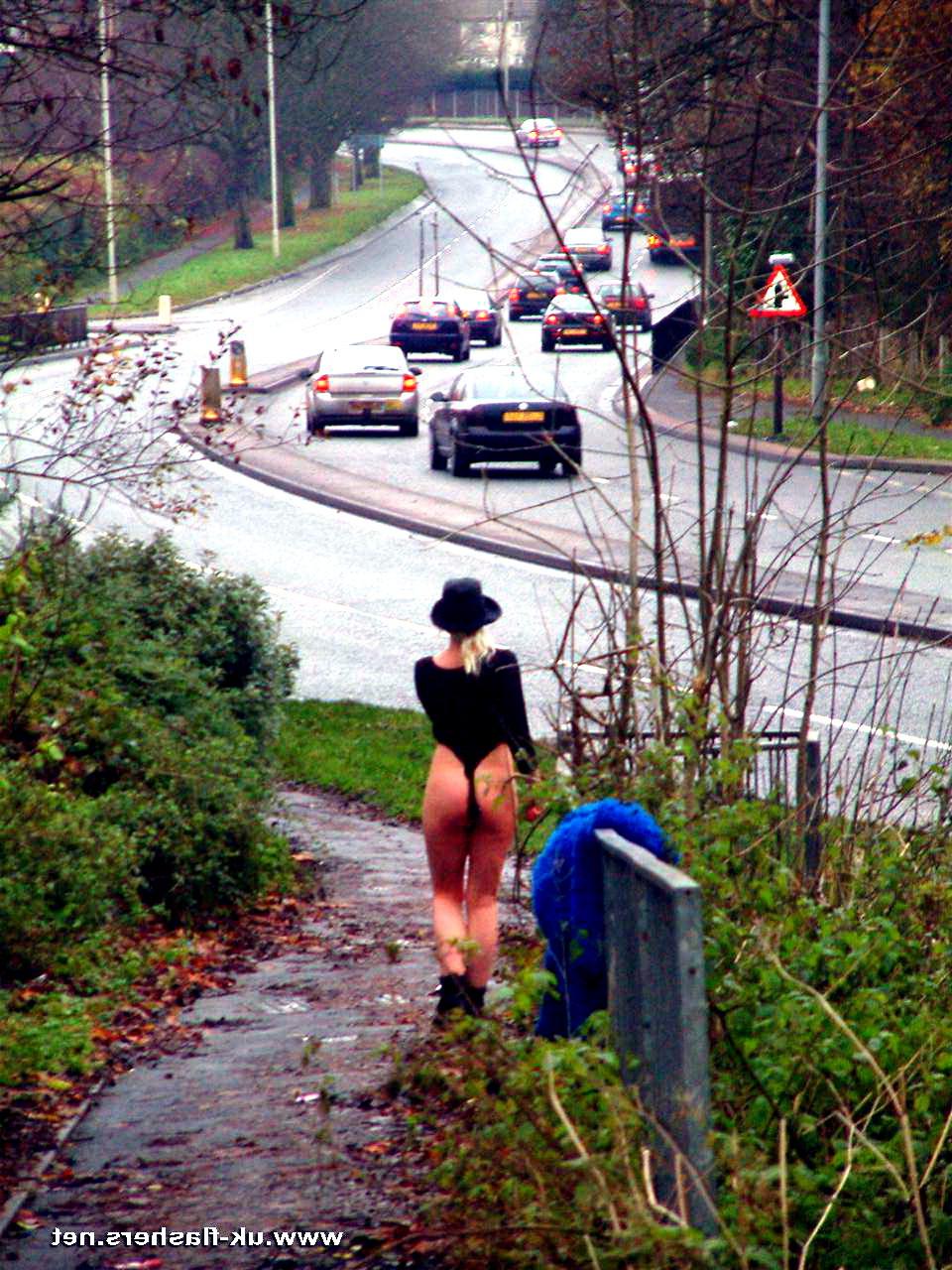 16P Teen blonde exhibitionist nude in public and flashing traffic with English colle