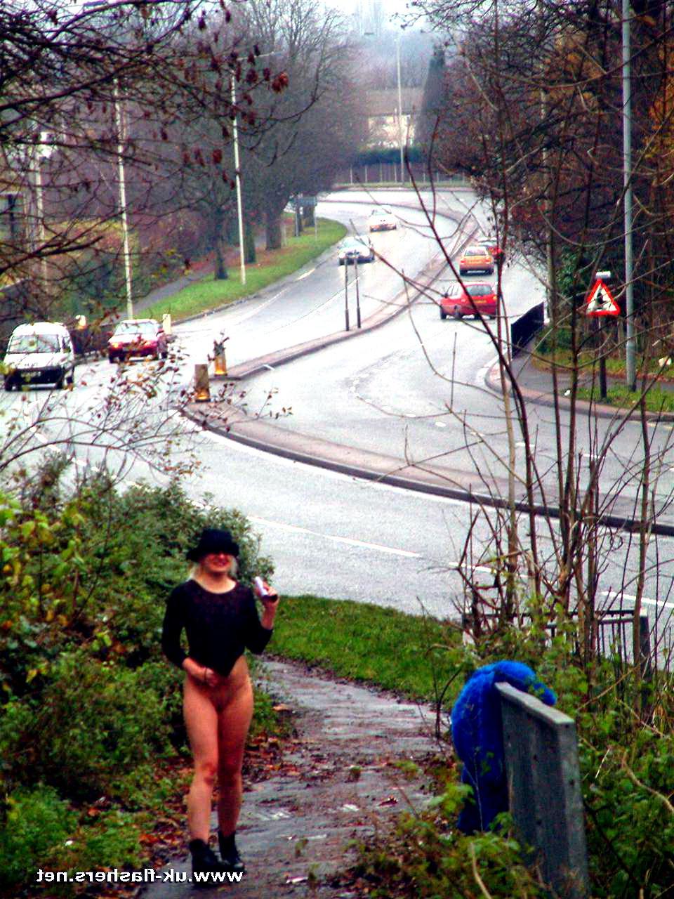 16P Teen blonde exhibitionist nude in public and flashing traffic with English colle