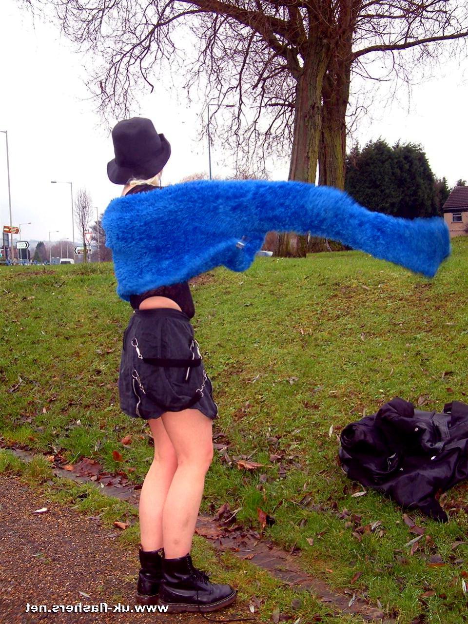16P Teen blonde exhibitionist nude in public and flashing traffic with English colle