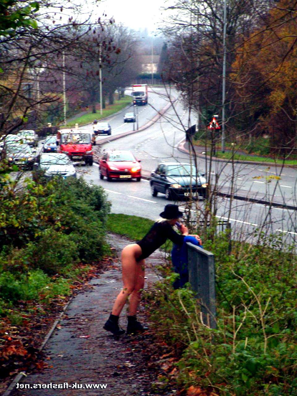16P Teen blonde exhibitionist nude in public and flashing traffic with English colle
