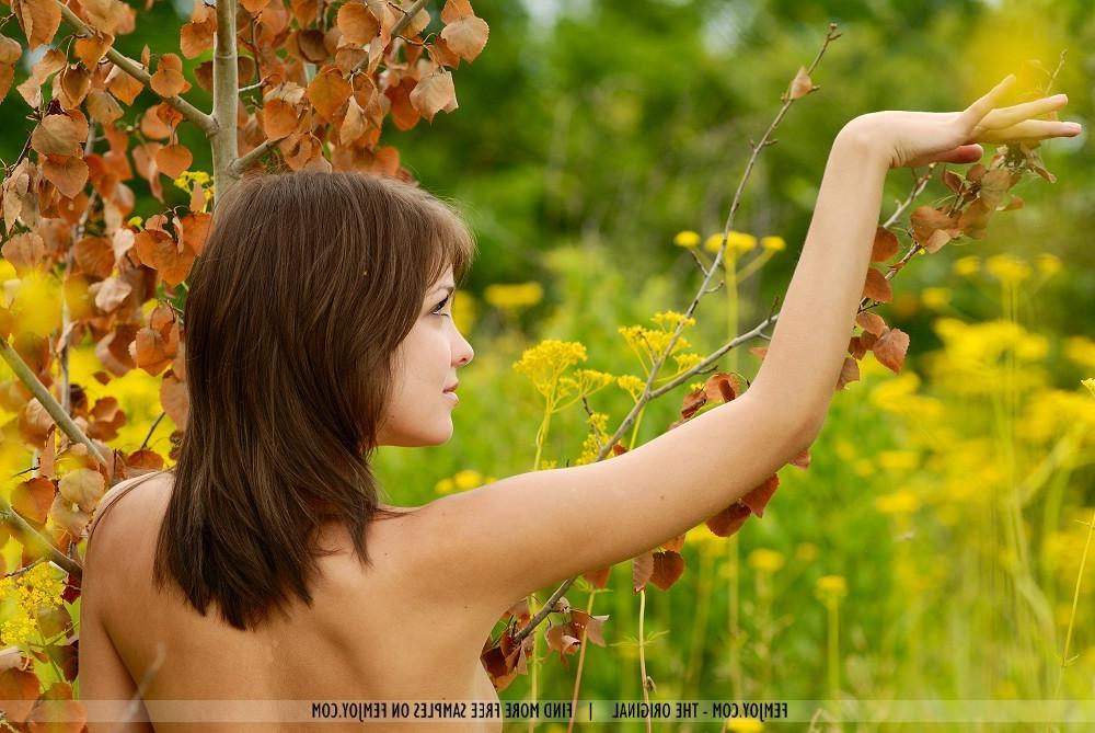 16P Teen beauty feeling sexy walking nude through meadow