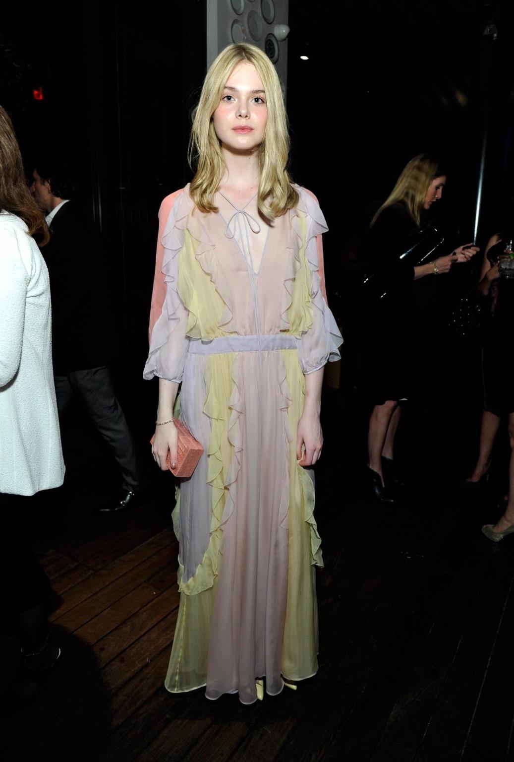 16P Elle Fanning braless wearing a sexy dress at the 8th Annual Women in Film PreOsc