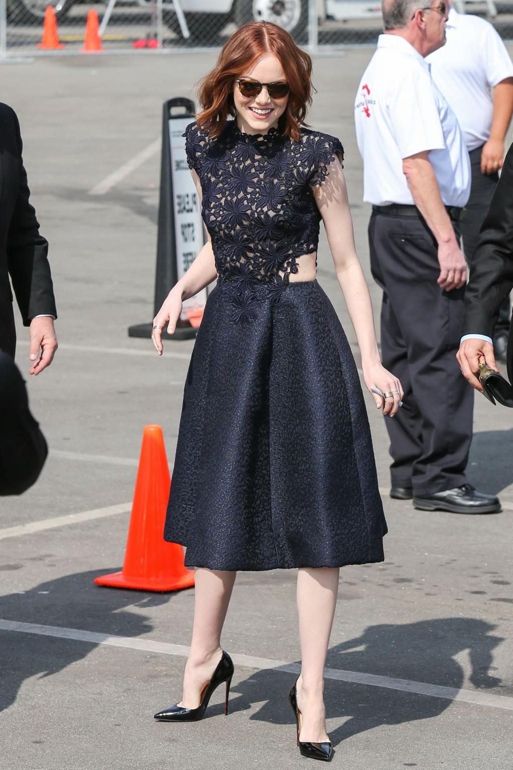 16P Emma Stone wearing blue transparent lace dress at 2015 Film Independent Spirit A
