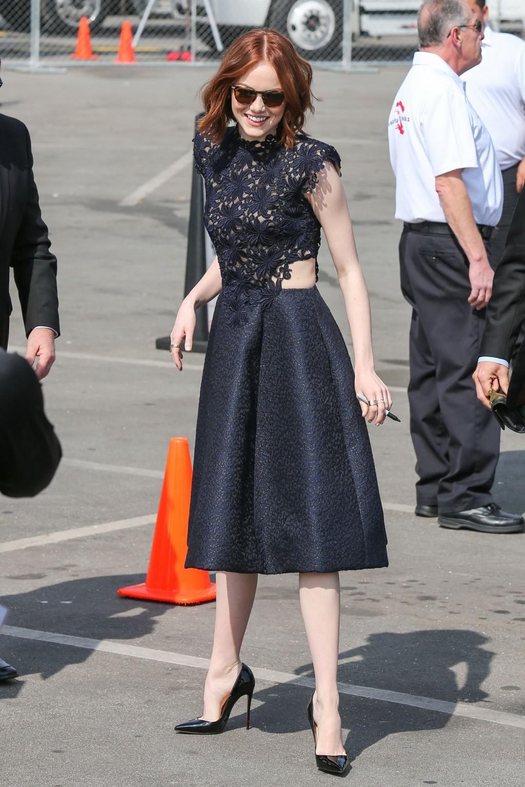 16P Emma Stone wearing blue transparent lace dress at 2015 Film Independent Spirit A