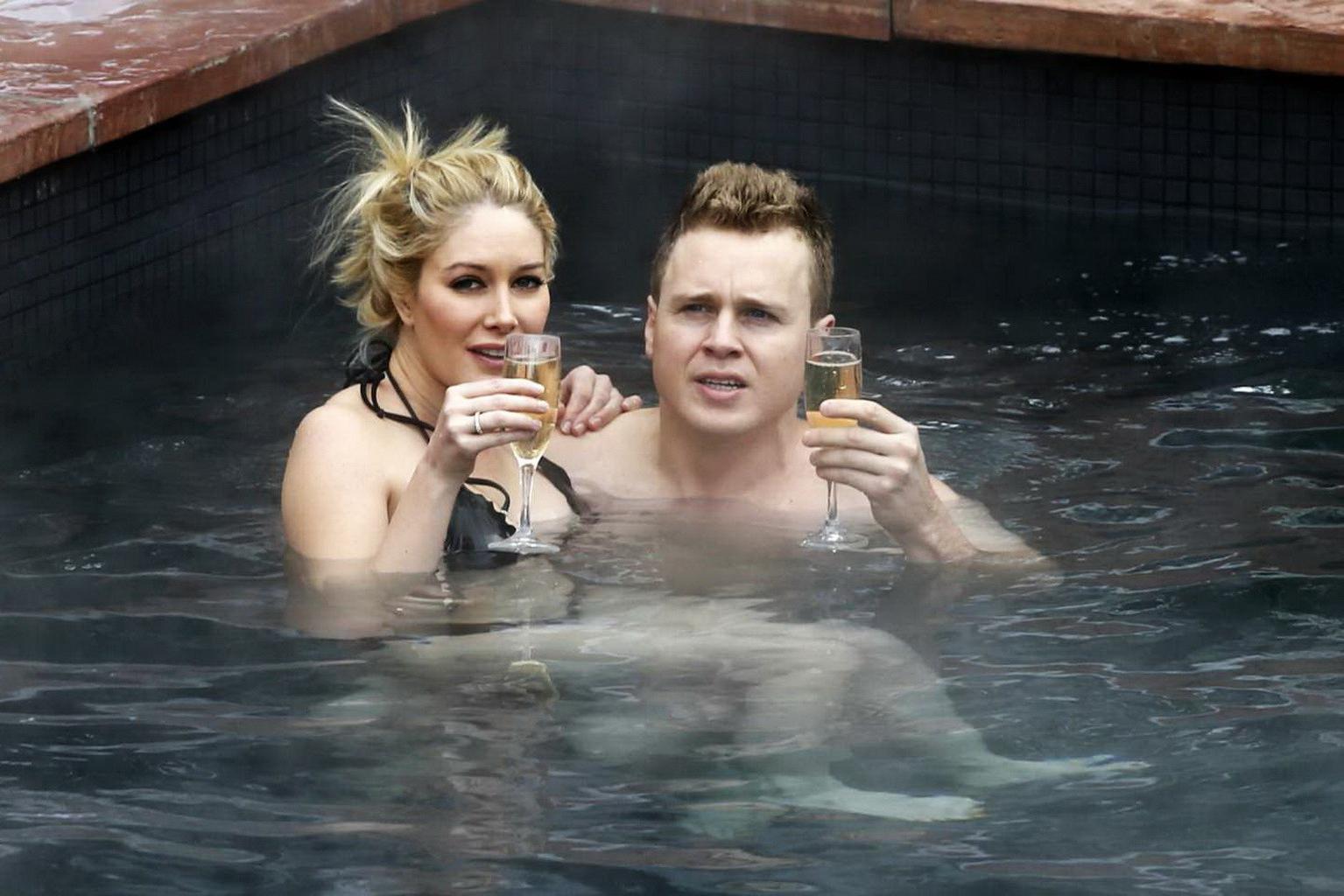 16P Heidi Montag busty in tiny black bikini in a hot spa during the vacation in Aspe