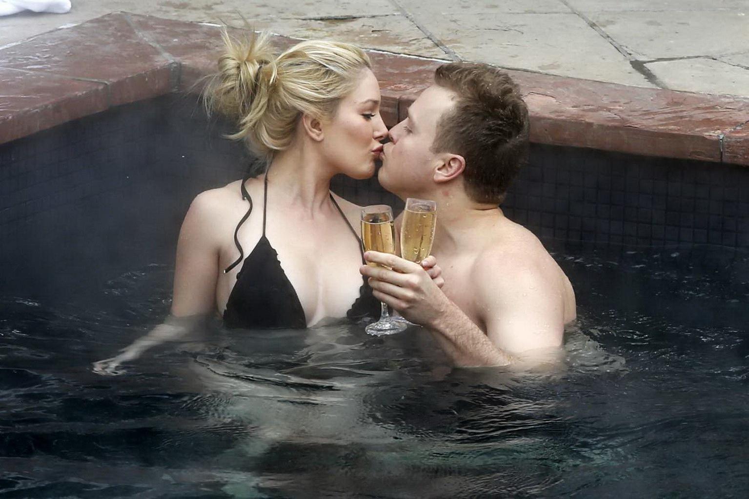 16P Heidi Montag busty in tiny black bikini in a hot spa during the vacation in Aspe