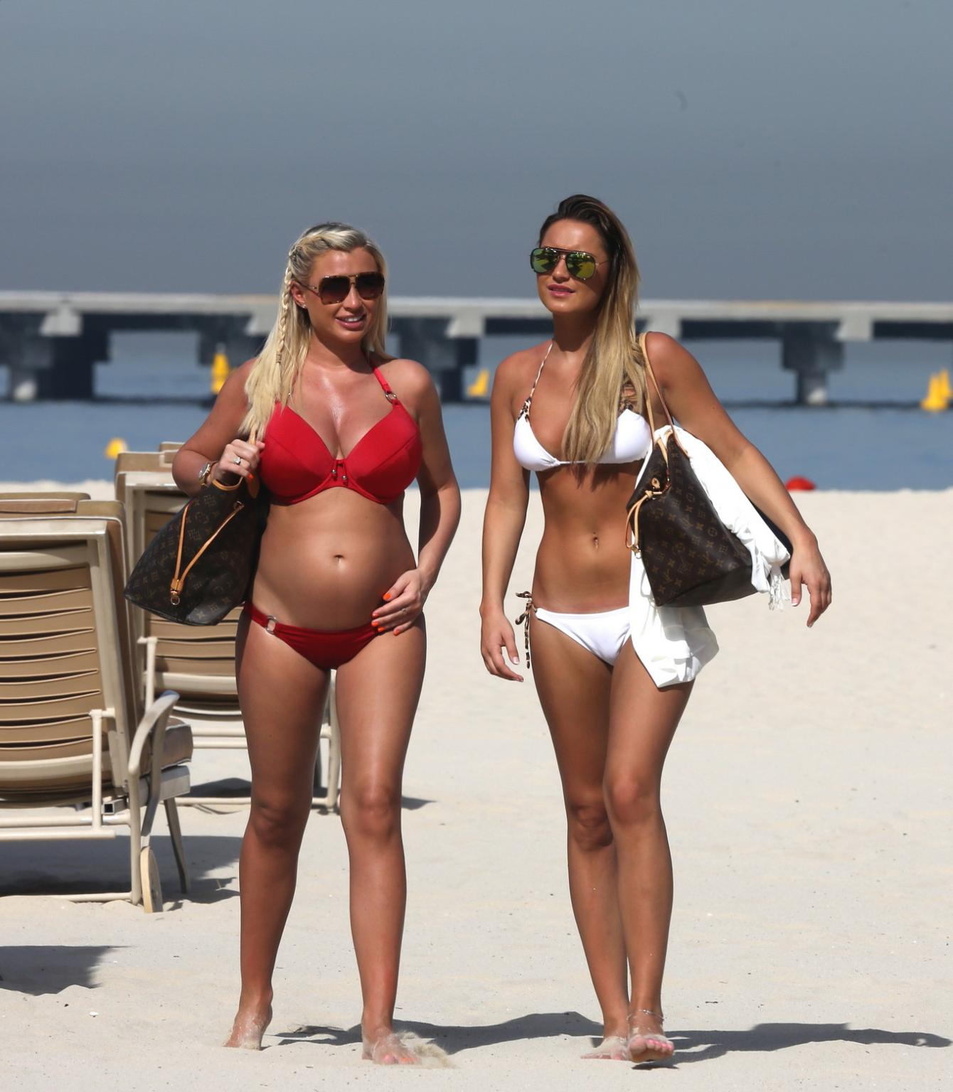 16P Sam and Billie Faiers wearing skimpy bikinis at the beach on a vacation in UAE