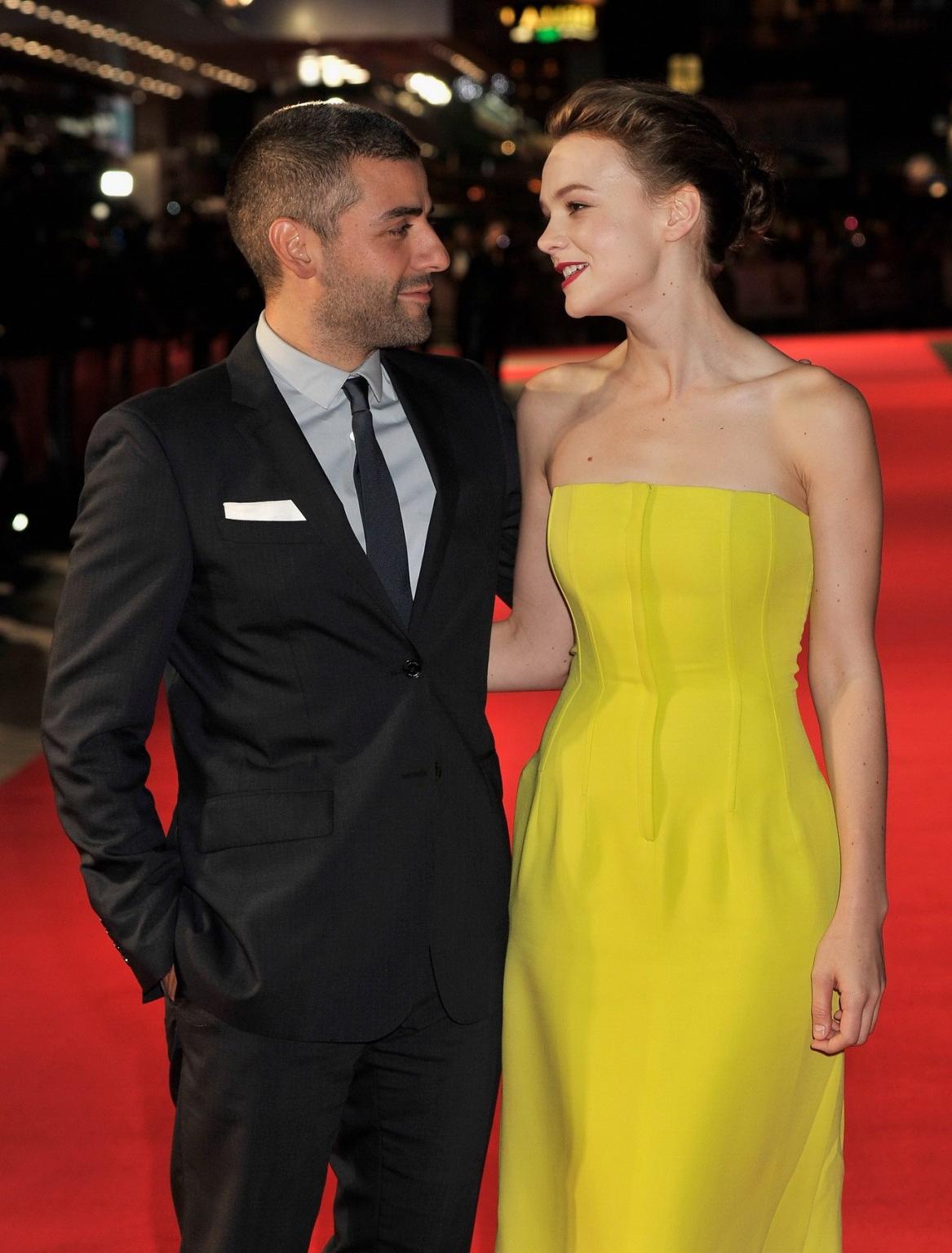 16P Carey Mulligan busty wearing hot yellow strapless dress at the BFI Film Festival