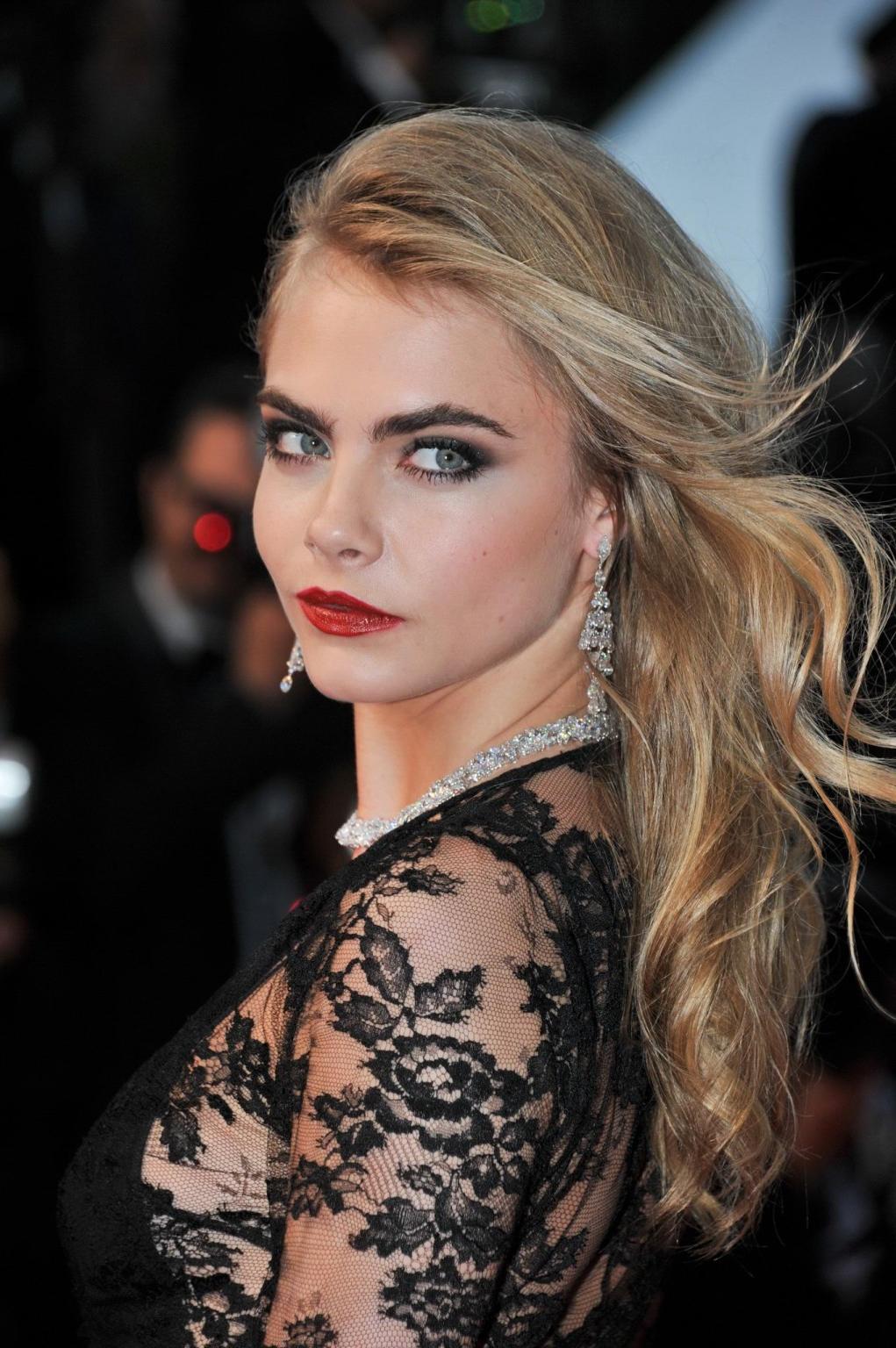 16P Cara Delevigne nip slip wearing a partially see through black dress at the 66th 