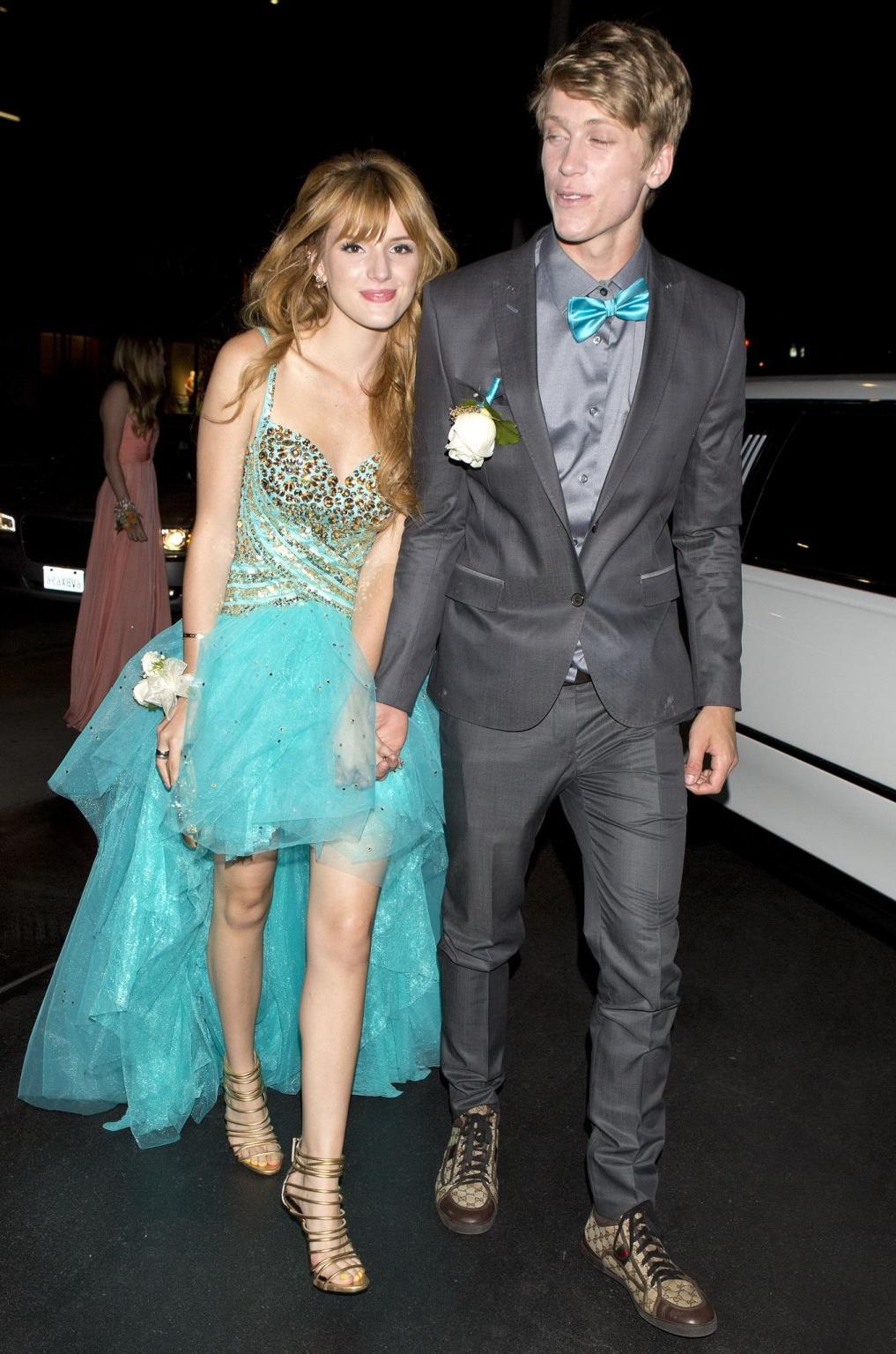 16P Bella Thorne cleavy and leggy in sexy dress arriving at a film promotion in Los 