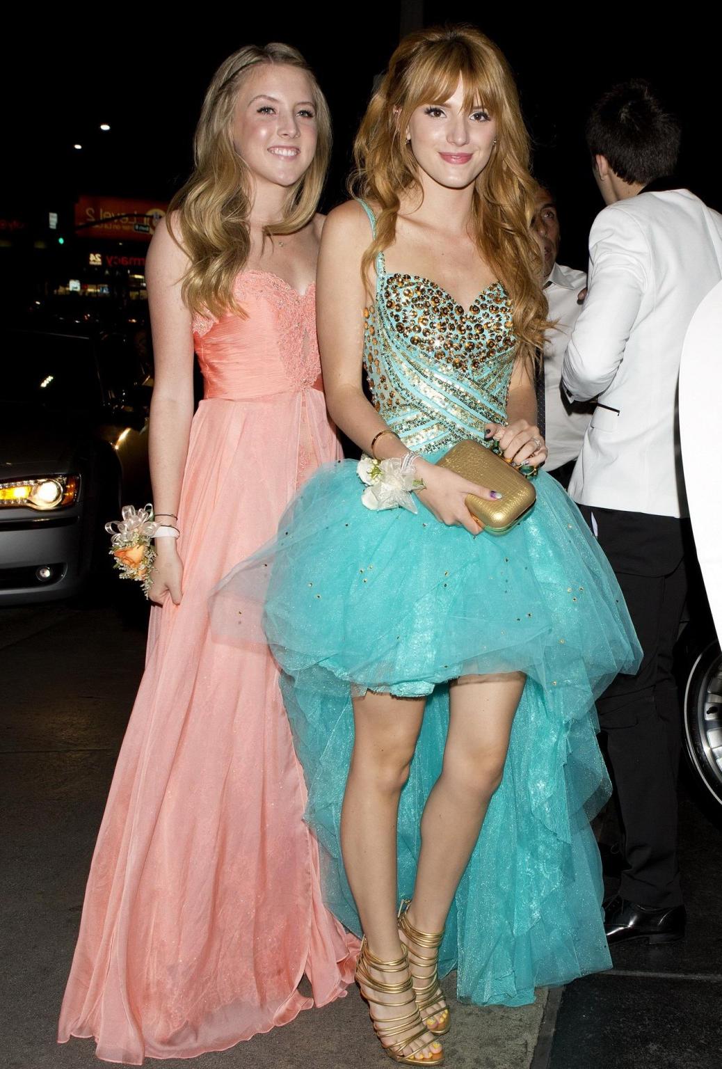 16P Bella Thorne cleavy and leggy in sexy dress arriving at a film promotion in Los 
