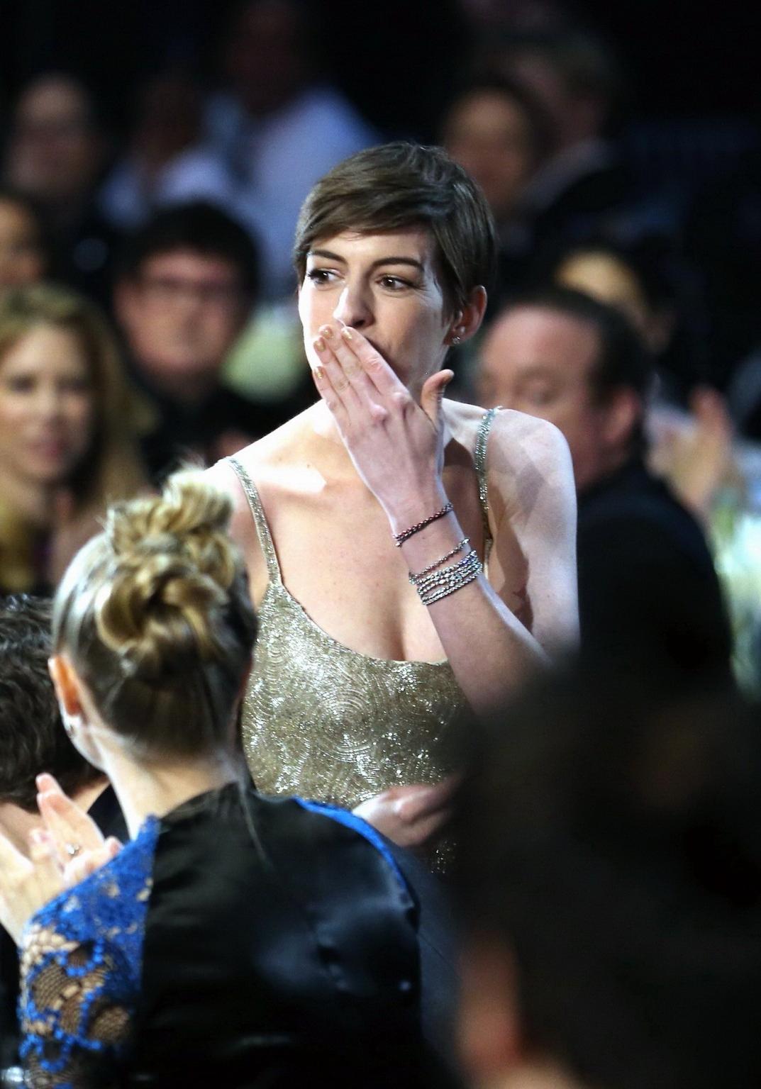 10P Anne Hathaway braless wearing a tight maxi dress at 18th Critics' Choice Movie A