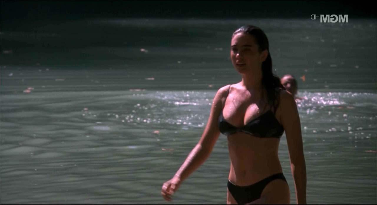 16P Jennifer Connelly showing her nice boobs and pussy from behind on beach in movie