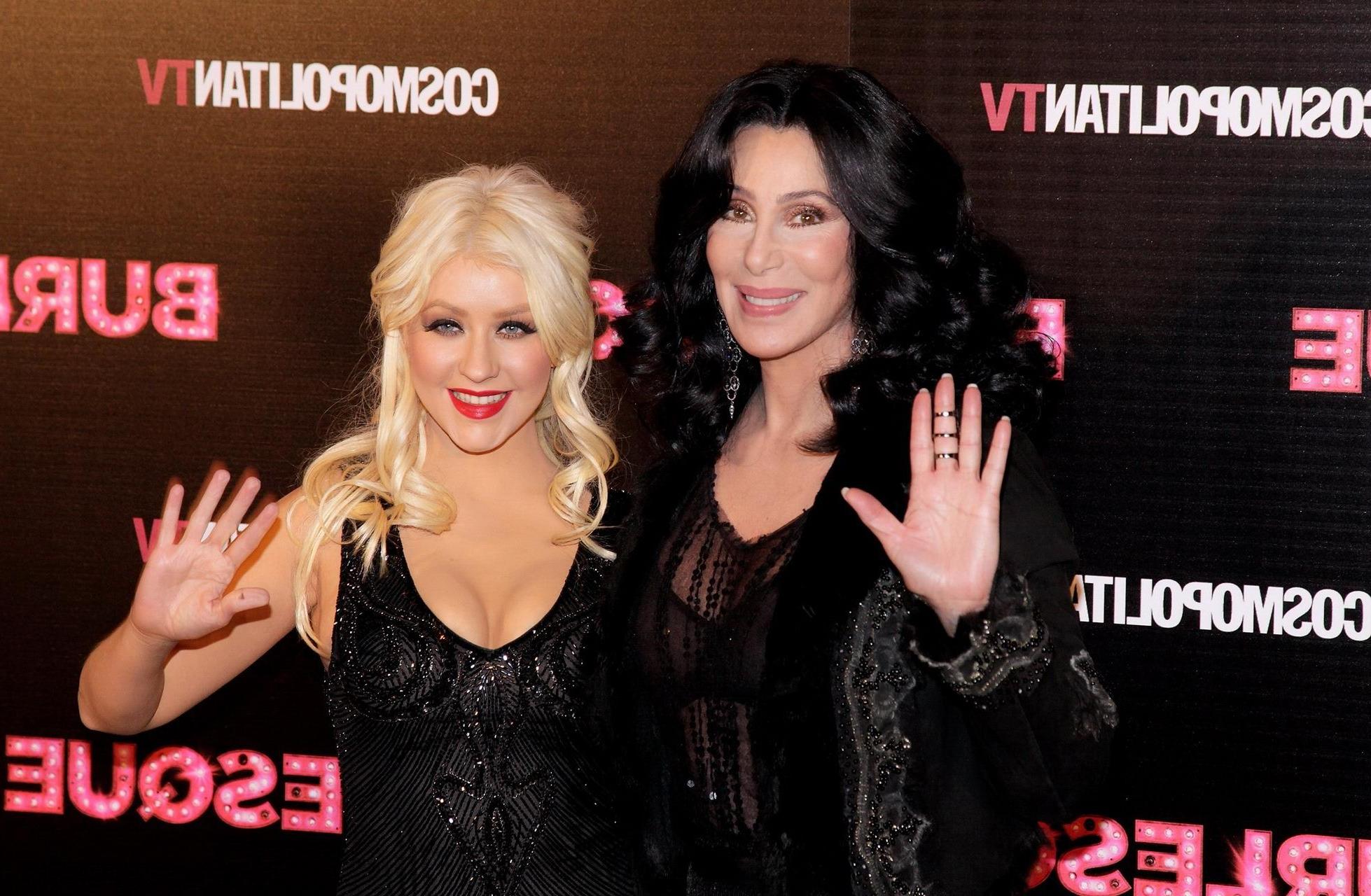 16P Christina Aguilera cleavy  Cher in see-through bra at the Burlesque premiere in 
