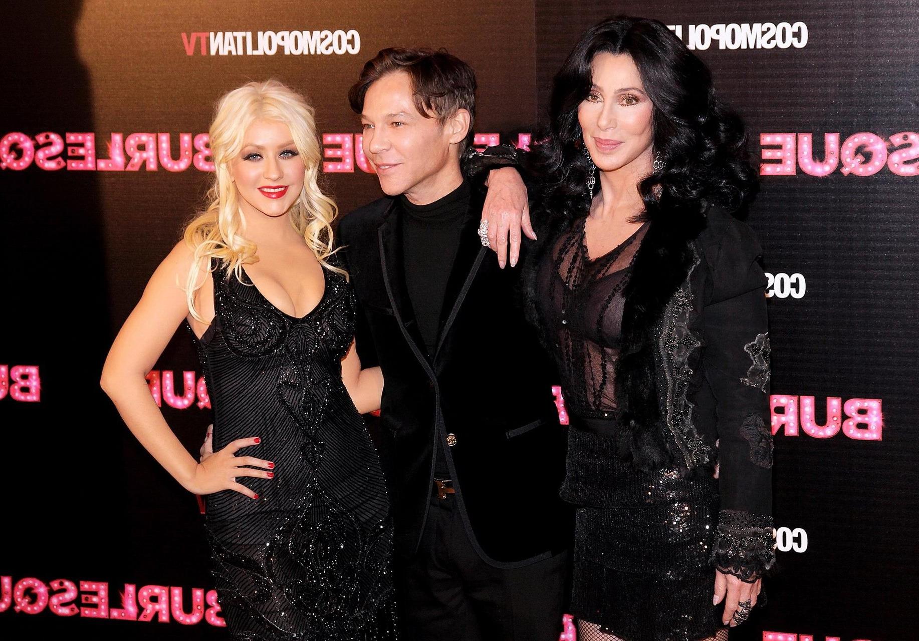 16P Christina Aguilera cleavy  Cher in see-through bra at the Burlesque premiere in 